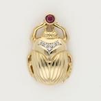Hanger - 14 karaat Geel goud Robijn - Diamant - Scarabee
