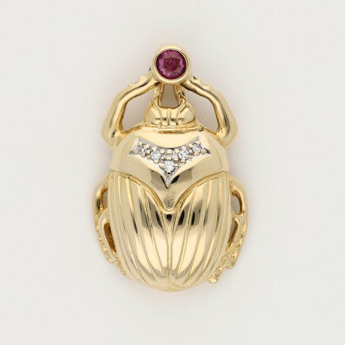 Hanger - 14 karaat Geel goud Robijn - Diamant - Scarabee, Sieraden, Tassen en Uiterlijk, Antieke sieraden
