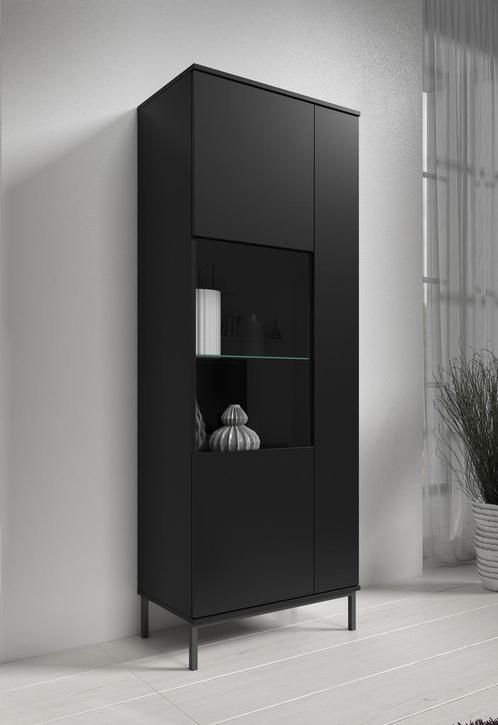 Vitrinekast mat Zwart 70x190x41 - Industrieel met glas, Huis en Inrichting, Kasten | Vitrinekasten, 25 tot 50 cm, Nieuw, 150 tot 200 cm