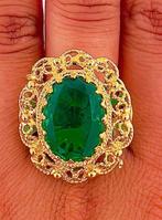 Zonder Minimumprijs - Ring - 9 kt. Geel goud, Zilver Smaragd, Sieraden, Tassen en Uiterlijk, Ringen, Nieuw
