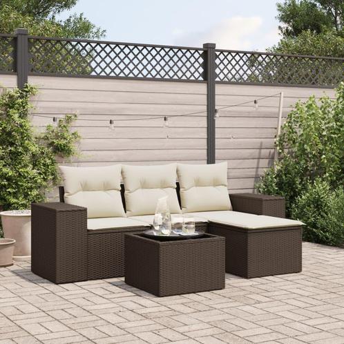 vidaXL 5-delige Loungeset met kussens poly rattan bruin, Tuin en Terras, Tuinsets en Loungesets, Loungeset, Nieuw, Rotan, Verzenden