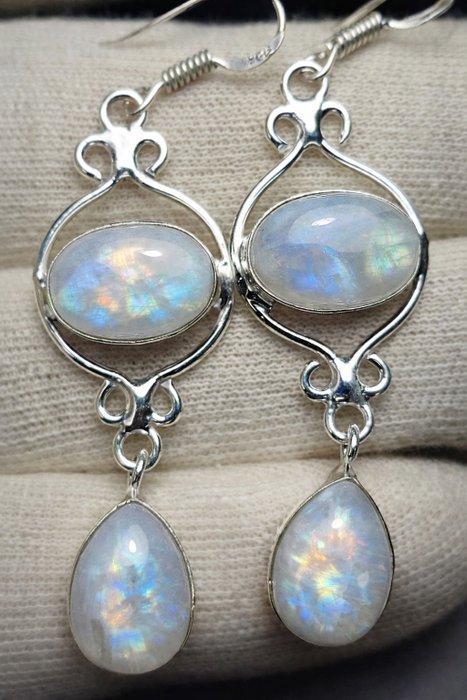 Oorbellen van Regenboog maansteen in Zilver 925 · Mystieke, Verzamelen, Mineralen en Fossielen