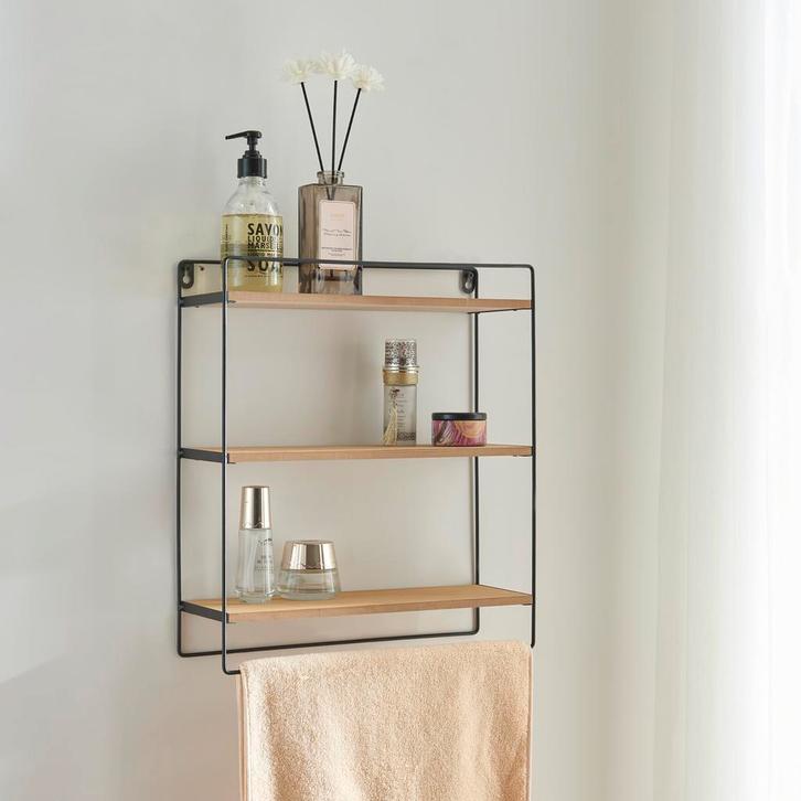 [en.casa] Wandrek Skovbo 43x37,5x11 cm zwart en houtkleurig, Huis en Inrichting, Badkamer | Badkamermeubels, Verzenden