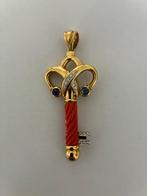 Hanger - 18 karaat Geel goud, Coral Koraal - Saffier, Sieraden, Tassen en Uiterlijk, Antieke sieraden