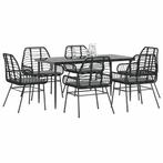 vidaXL 7-delige Tuinset met kussens poly rattan glas zwart, Tuin en Terras, Tuinsets en Loungesets, 6 zitplaatsen, Nieuw, Tuinset