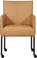 Bruine leren moderne kuipstoel - poot rond zwart met wiel -, Huis en Inrichting, Stoelen, Overige kleuren, Nieuw, Leer, Ophalen of Verzenden