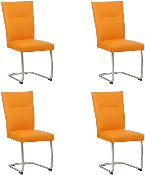 Set van 4 Oranje leren   - poot rond rvs - Toledo Leer Manda, Huis en Inrichting, Stoelen, Vier, Nieuw, Leer, Ophalen of Verzenden
