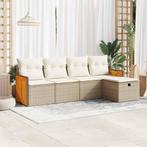 vidaXL 5-delige Loungeset met kussens poly rattan beige, 5 zitplaatsen, Nieuw, Loungeset, Verzenden