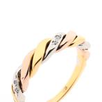 18 Krt. Tricolor gouden ring met diamant | 0,02 ct., Sieraden, Tassen en Uiterlijk, Ringen, Gebruikt, Overige kleuren, Ophalen of Verzenden