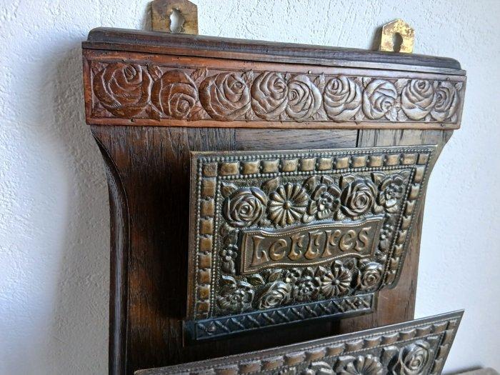 Tijdschriftenhouder - Jugendstil, eikenhout, koper - brieven, Antiek en Kunst, Curiosa en Brocante
