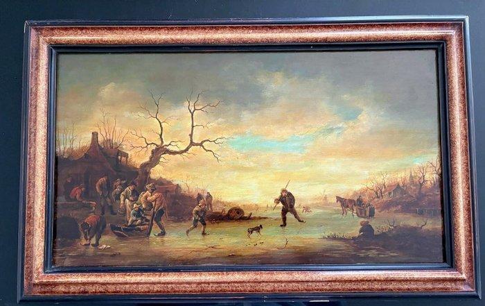 19 th Dutch school - Dutch winter landscape at the sunset, Antiek en Kunst, Kunst | Schilderijen | Klassiek