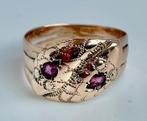 Art Nouveau Snakes rose gold ring with pink sapphires,