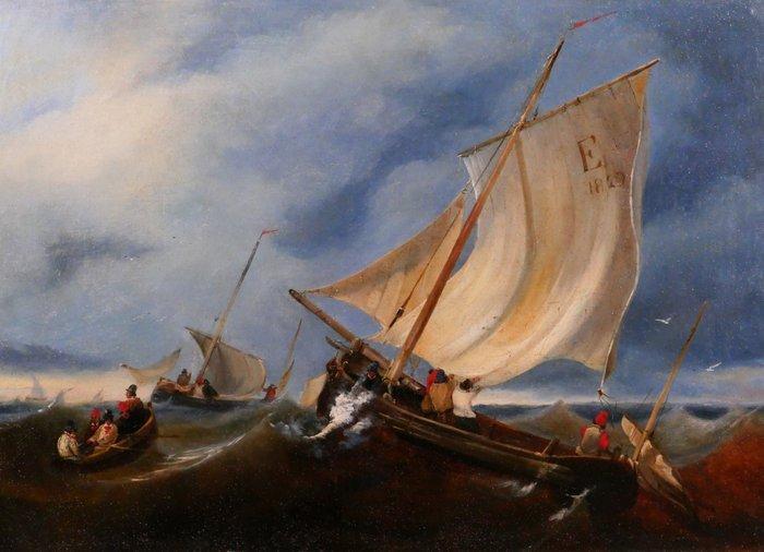 Scuola francese (XIX) - Marina, Antiek en Kunst, Kunst | Schilderijen | Klassiek