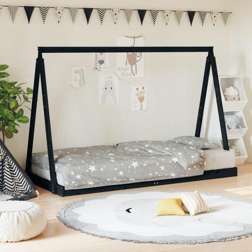 vidaXL Kinderbedframe 90x190 cm massief grenenhout zwart, Kinderen en Baby's, Kinderkamer | Bedden, Nieuw, Verzenden