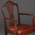 Stel van 2 armstoelen bureaustoelen met bruin leer ca 1900 G, Antiek en Kunst, Antiek | Meubels | Stoelen en Banken, Ophalen of Verzenden