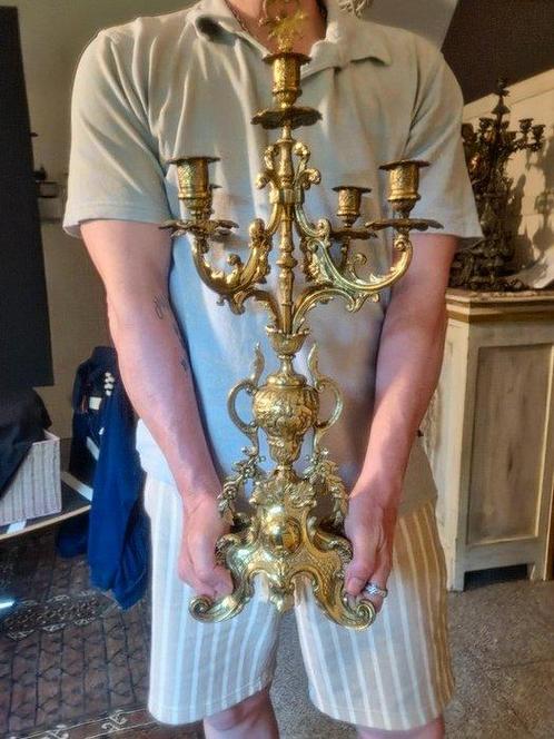 Kandelaber (2) - Verguld brons - Bronzen kandelaars, Antiek en Kunst, Antiek | Klokken