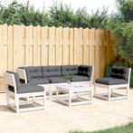 vidaXL 5-delige Loungeset met kussens massief grenenhout wit, Verzenden, Nieuw, Loungeset