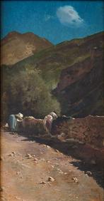 Luigi Pulini (XIX) - Paesaggio campestre con lavandaie, Antiek en Kunst