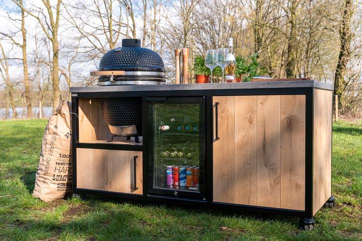 buitenkeuken staal eiken kamado Green egg the bastard Luxe, Tuin en Terras, Buitenkeukens, Inbouw, Vrijstaand, Nieuw, Houtskool