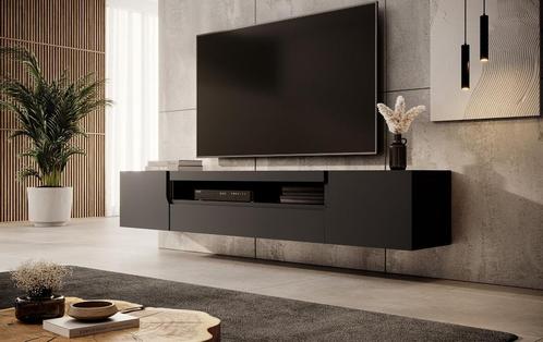 TV-Meubel - Mat zwart - Eiken - TV kast - 200x37x36 cm, Huis en Inrichting, Kasten | Televisiemeubels, 25 tot 50 cm, Nieuw, Overige houtsoorten