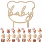 Taart topper en cupcake set Sweet Bears roze 25-delig, Verzenden, Nieuw, Versiering, Geboorte of Huwelijk
