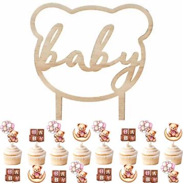 Taart topper en cupcake set Sweet Bears roze 25-delig beschikbaar voor biedingen