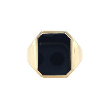 Gouden vintage zegelring met onyx 14 kt beschikbaar voor biedingen