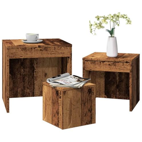 vidaXL 3-delige Tafeltjesset bewerkt hout oud houtkleurig, Huis en Inrichting, Tafels | Bijzettafels, Nieuw, Verzenden