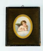 Antieke met de hand geschilderde porseleinen miniatuurplaat, Antiek en Kunst