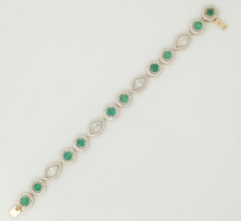 Tennis armband - 14 karaat Geel goud - 9.85ct. tw. Smaragd -, Sieraden, Tassen en Uiterlijk, Antieke sieraden