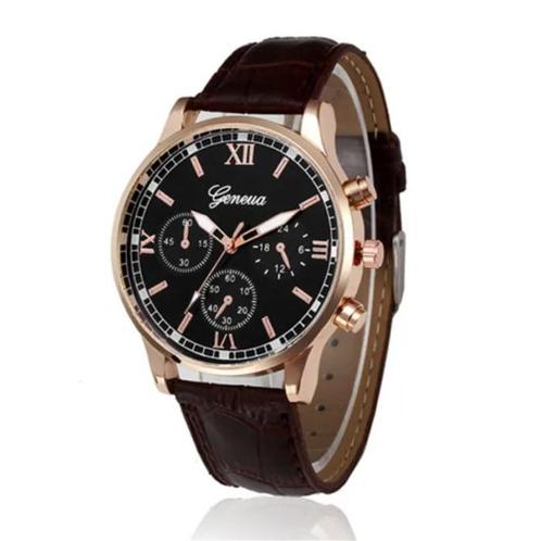 Luxe Heren Horloge - Kwarts Uurwerk Leren Bandje Rose Gold, Sieraden, Tassen en Uiterlijk, Smartwatches, Nieuw, Verzenden