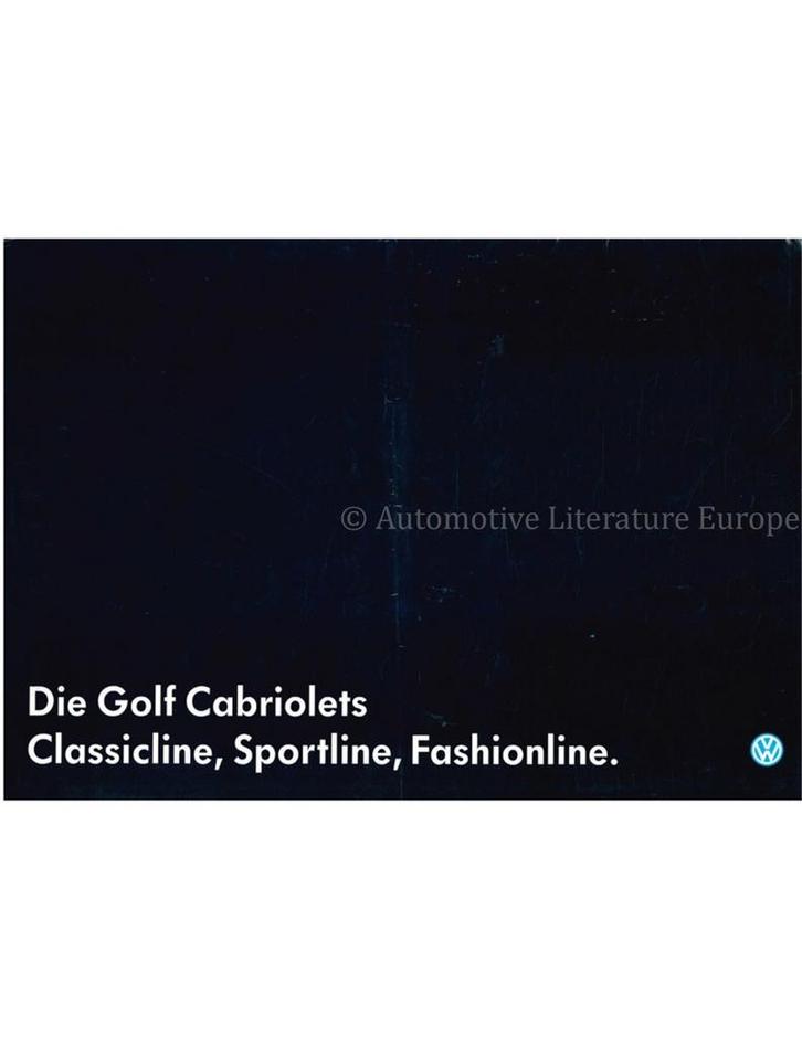 1991 VOLKSWAGEN GOLF CABRIOLET CLASSICLINE | SPORTLINE |, Boeken, Auto's | Folders en Tijdschriften, Volkswagen
