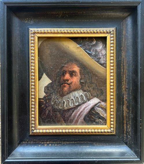 Spaanse school (XVII) - Ritratto di un soldado con capello e, Antiek en Kunst, Kunst | Schilderijen | Klassiek