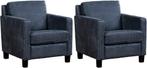 Blauwe leren landelijke fauteuils - poot hout zwart - Kenia, Huis en Inrichting, Fauteuils, Nieuw, Ophalen of Verzenden, Landelijk
