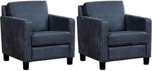 Blauwe leren landelijke fauteuils - poot hout zwart - Kenia, Huis en Inrichting, Fauteuils, 50 tot 75 cm, 75 tot 100 cm, Nieuw
