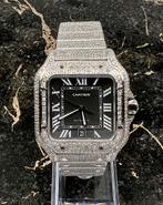 Cartier Santos - Black Dial - Large- Iced Out - Diamonds, Nieuw