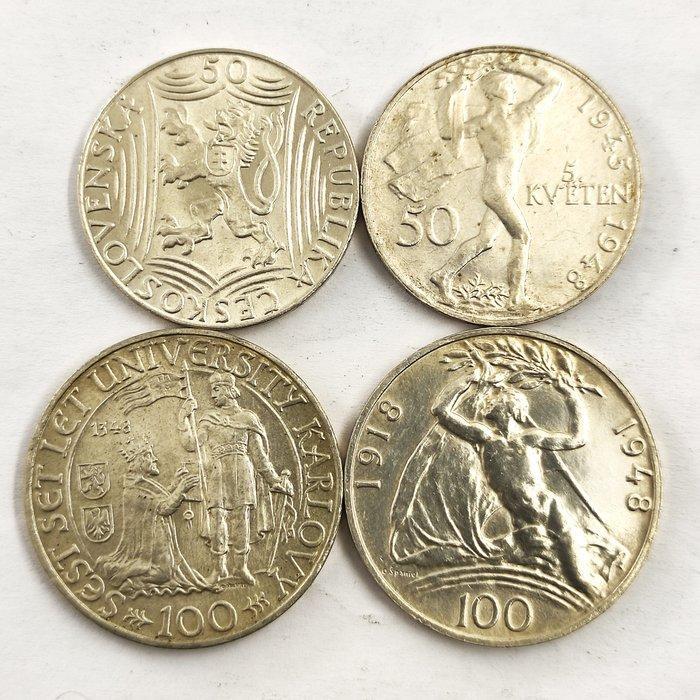 Tsjecho-Slowakije. 4 Silver Coins (2 x 50 Korun + 2x 100, Postzegels en Munten, Munten | Europa | Niet-Euromunten