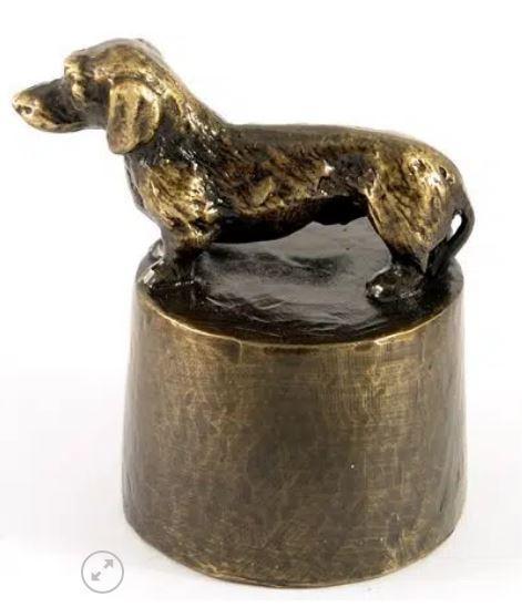 Honden urn verbronsd Langharige Teckel 2, Dieren en Toebehoren, Honden-accessoires, Nieuw