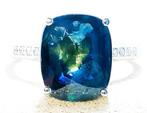 Ring - 18 karaat Witgoud, Safier PARTI-KLEUR JEHEAT 4,13ct, Sieraden, Tassen en Uiterlijk, Ringen, Nieuw