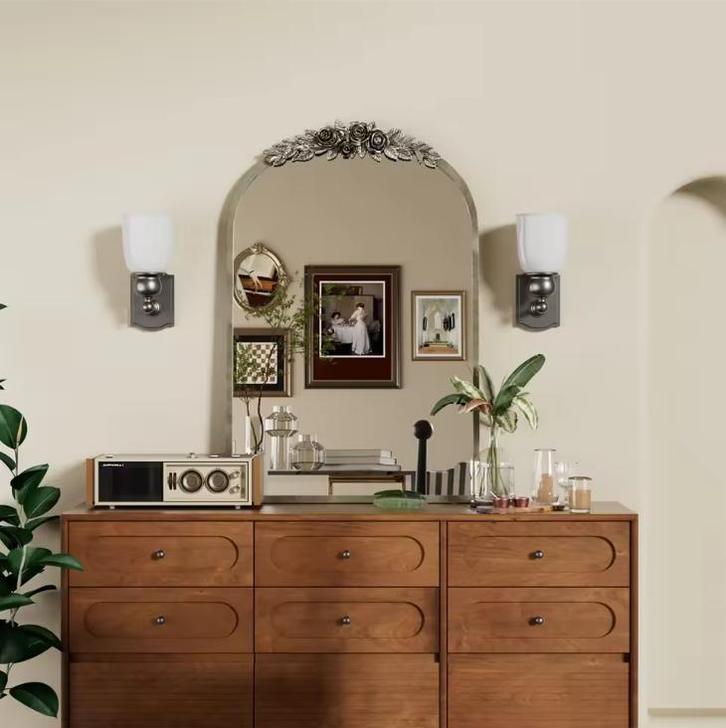 Boogvormige Wandspiegel met Antieke Messing Look, Huis en Inrichting, Badkamer | Badkamermeubels, Nieuw, Verzenden