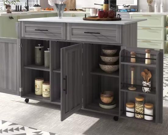 Keukeneiland met Wielen – Uitschuifbaar & Marmerlook Blad, Huis en Inrichting, Keuken | Keukenelementen, Nieuw, Verzenden