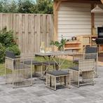 vidaXL 7-delige Tuinset met kussens poly rattan grijs, Verzenden, Nieuw, Rotan, Tuinset