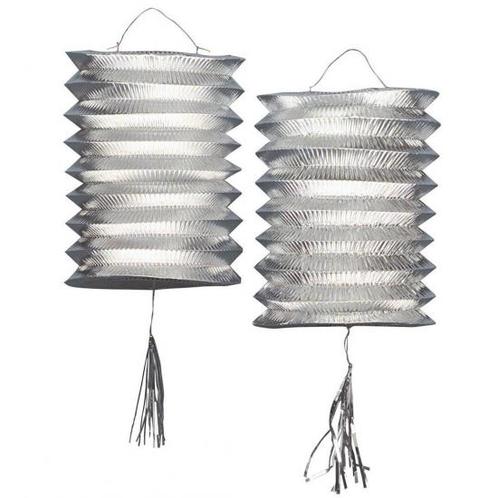 2x stuks metallic zilveren party lampionnen van 25 cm - La.., Hobby en Vrije tijd, Feestartikelen, Ophalen of Verzenden