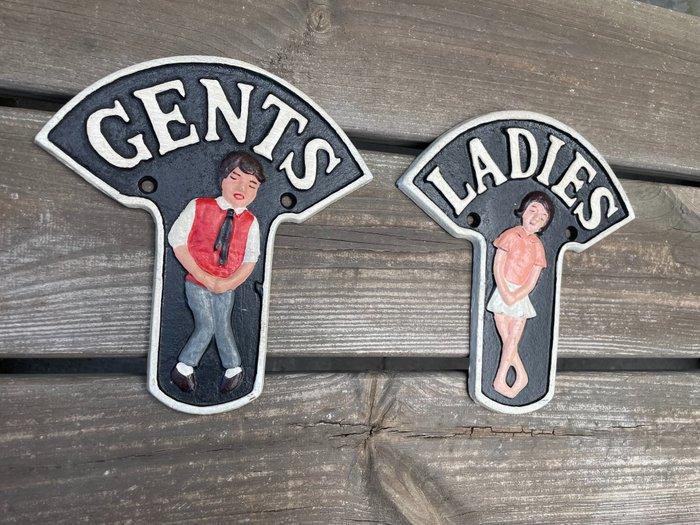Decoratief ornament - Set van twee gietijzeren toiletbordjes, Antiek en Kunst, Curiosa en Brocante