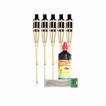 5x Bamboe fakkel met lont 60 cm en olie 1 L pakket - Tuinf.. beschikbaar voor biedingen