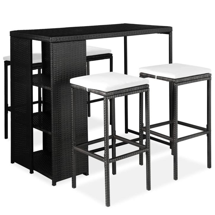 vidaXL 5-delige Tuinbarset met kussens poly rattan zwart, Tuin en Terras, Tuinsets en Loungesets, Nieuw, Rotan, Verzenden