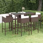 vidaXL 7-delige Tuinbarset met kussens poly rattan bruin, Verzenden, Nieuw, Rotan, 6 zitplaatsen