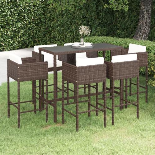 vidaXL 7-delige Tuinbarset met kussens poly rattan bruin, Tuin en Terras, Tuinsets en Loungesets, Nieuw, 6 zitplaatsen, Rotan