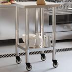 vidaXL Keukenwerktafel met wielen 55x55x85 cm roestvrij, Zakelijke goederen, Horeca | Overige, Verzenden