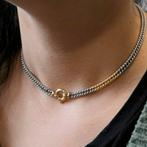 Bicolor gourmet schakel ketting; choker | 36,5 cm (solide), Sieraden, Tassen en Uiterlijk, Kettingen, Ophalen of Verzenden, Gebruikt
